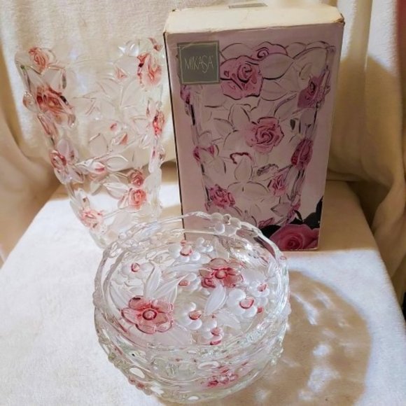 Mikasa Other - Vintage 1980s Mikasa Bella Rosa Vase w/Set of 4 BLOSSOM TIME Plates NWT